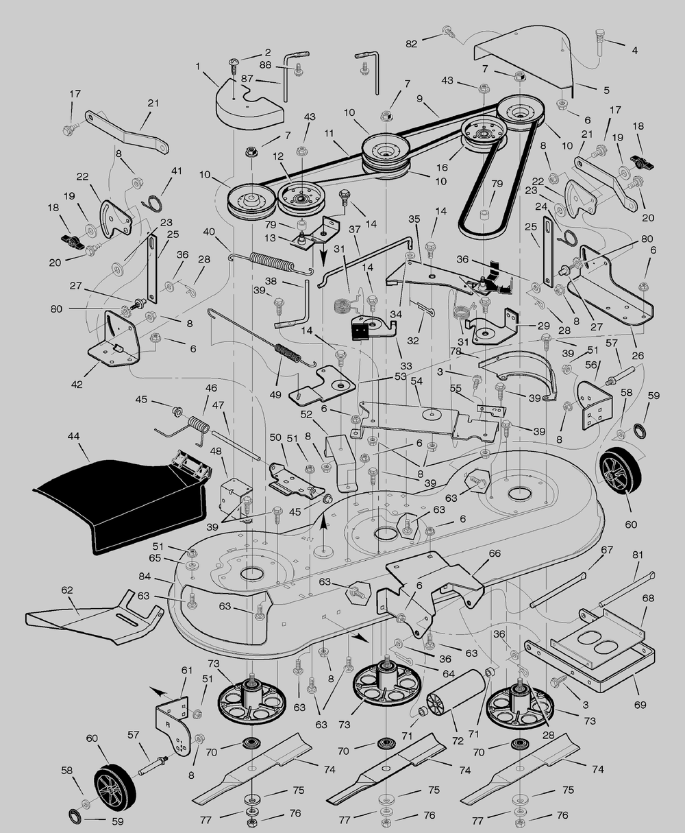 Mower Housing Diagram and Parts List for 465605X48A 2003 Briggs and Stratton Lawn Tractor